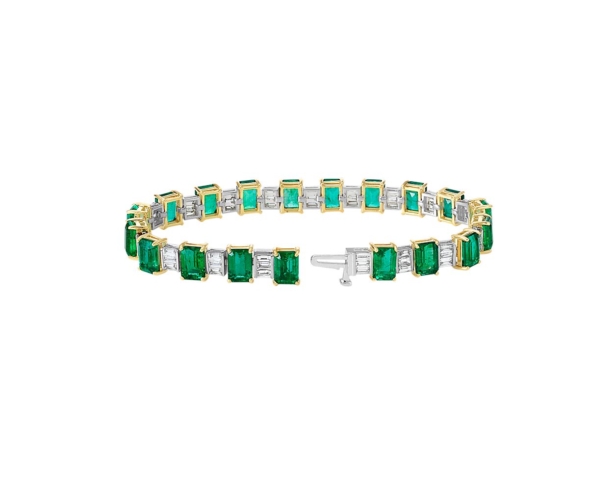Emerald And Diamond Baguette Bracelet - 18k Yellow Gold - B-0060YG18 EDB