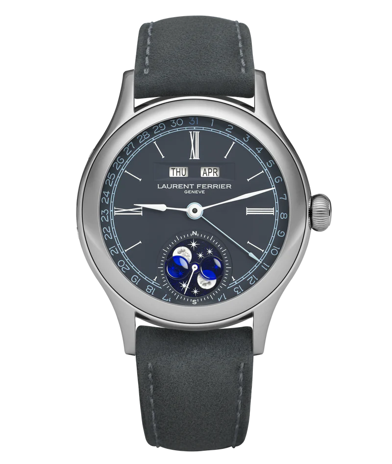 Laurent Ferrier - Classic Moon Blue - 40 MM - Stainless Steel - Gray-Blue Opaline Dial - Dark Gray Leather Strap - LCF039.AC.C1WC