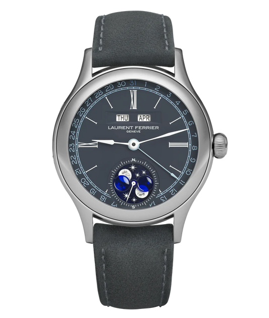 Laurent Ferrier - Classic Moon Blue - 40 MM - Stainless Steel - Gray-Blue Opaline Dial - Dark Gray Leather Strap - LCF039.AC.C1WC