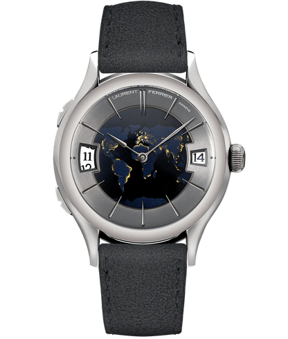 Laurent Ferrier - Classic Traveller Globe Night Blue - 41 MM - White Gold - White Gold "Globe" Night Blue Dial - Gray Leather Strap - LCF012.G1.NGE10