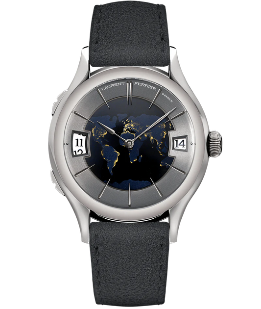 Laurent Ferrier - Classic Traveller Globe Night Blue - 41 MM - White Gold - White Gold "Globe" Night Blue Dial - Gray Leather Strap - LCF012.G1.NGE10