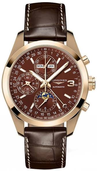 Longines Conquest Classic Moonphase - 42 MM - Rose Gold - Brown Dial - Leather Strap - L2.798.8.62.3