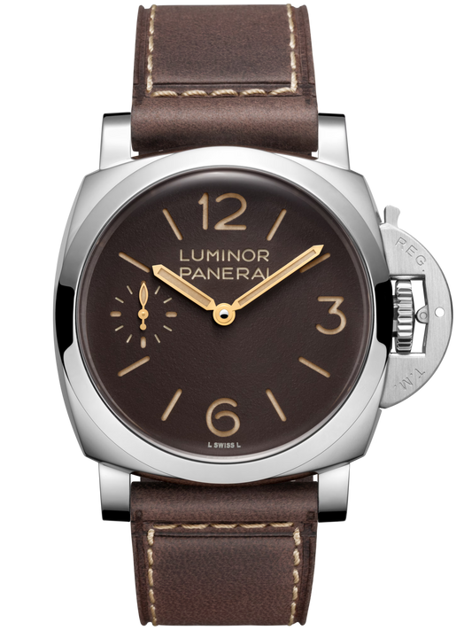 Panerai Luminor Stainless Steel 44 MM - Dark Brown Calfskin Leather Strap - Brown Tobacco Dial - PAM01731