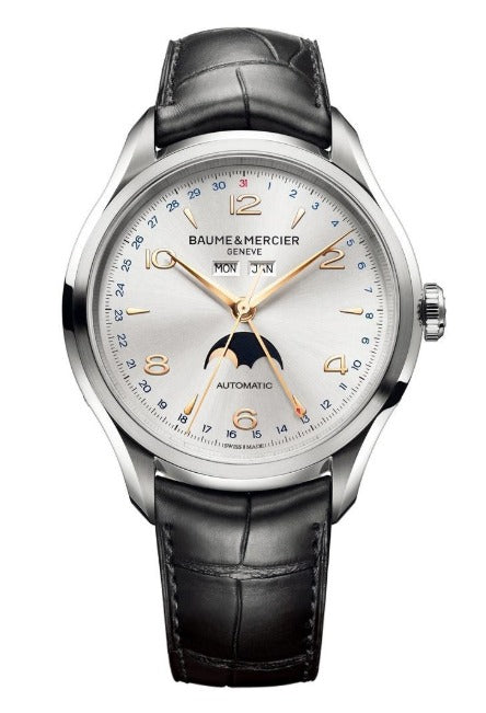 Baumé & Mercier Clifton - Stainless Steel - 43 MM  - Black Leather Strap - Silver Dial - MOA10055