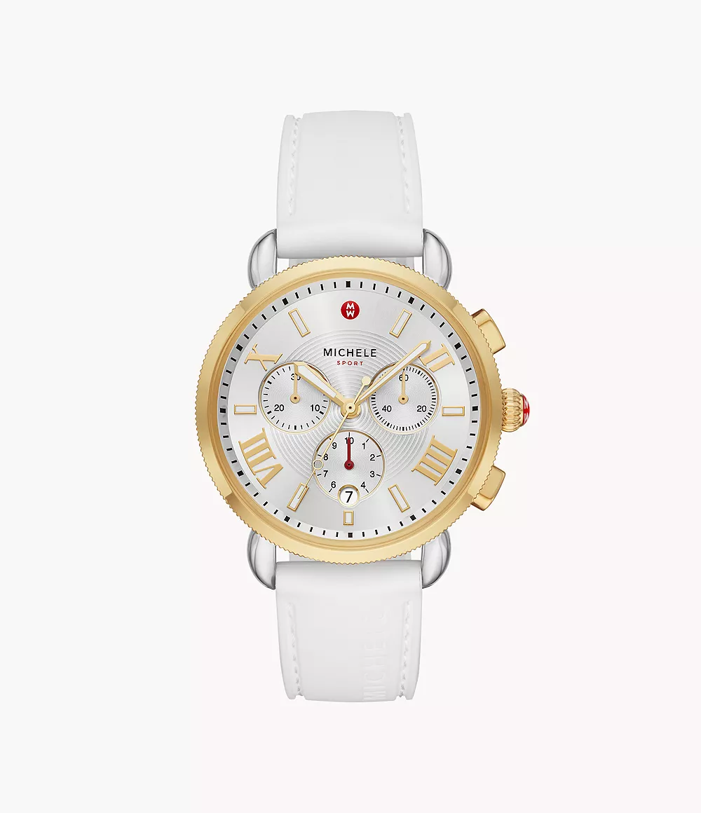 Michele Sporty Sport Sail - 38 MM - Stainless Steel, 18k Gold Plated - Silver Dial - MWW01P000017