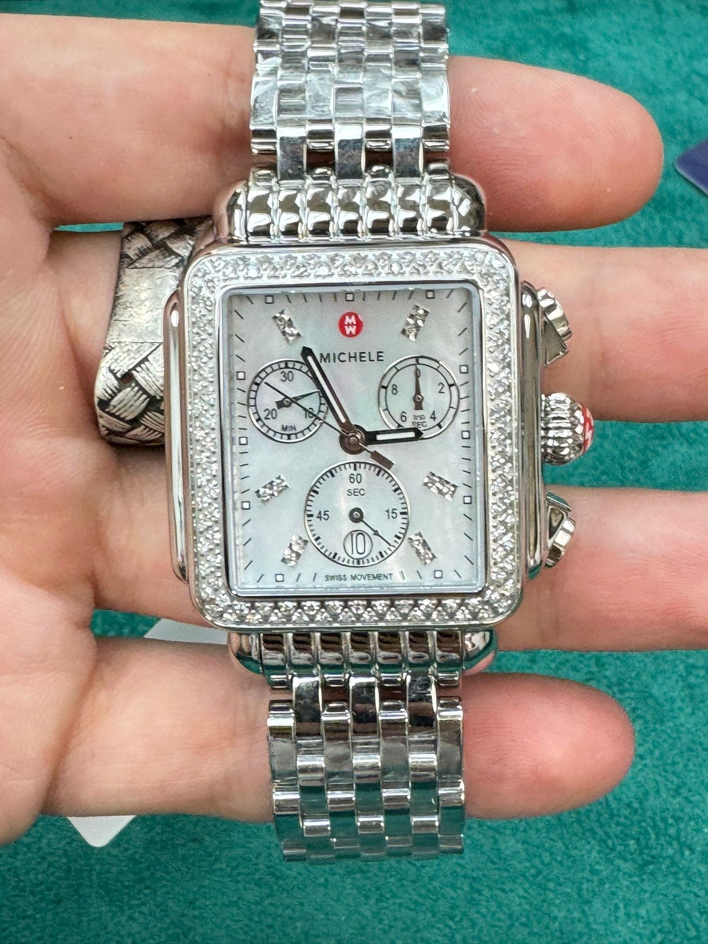 Michele - Deco - 35 MM - Stainless Steel - Diamond Bezel - White Dial - MWW06A000775