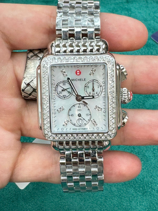 Michele - Deco - 35 MM - Stainless Steel - Diamond Bezel - White Dial - MWW06A000775