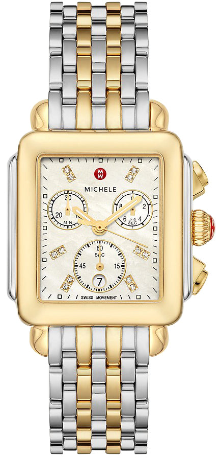 Michele - Deco Two Tone - 33 MM - 18k Yellow Gold and Stainless Steel - 18k Gold Bezel - White Dial - MWW06A000779