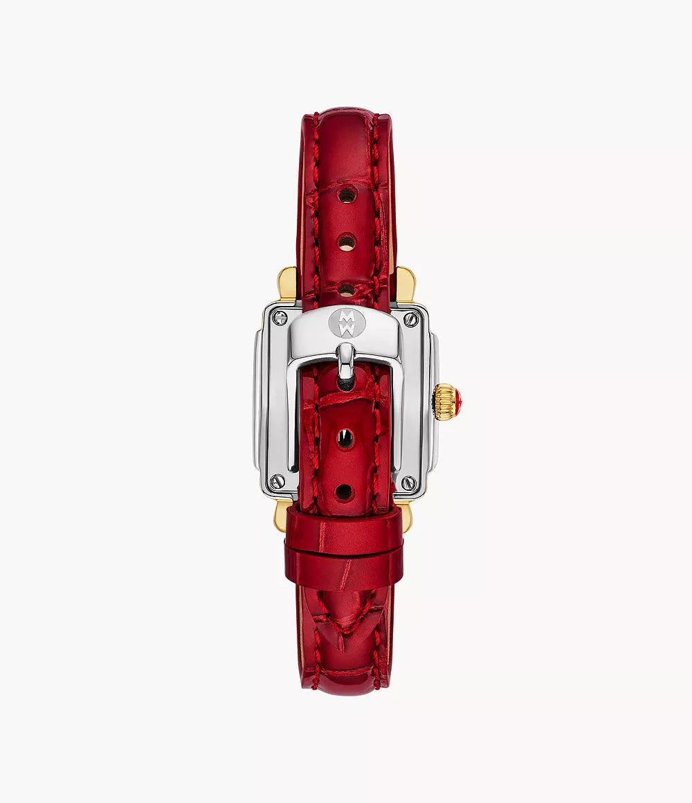 Michele Deco Madison Mini Two Tone - 24 MM - Stainless Steel, 18k Gold Plated - Diamond Bezel - Red Roman Diamond Dial - MWW06D000170