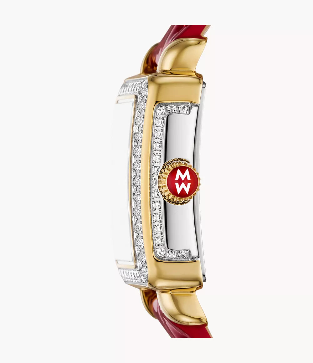 Michele Deco Madison Mini Two Tone - 24 MM - Stainless Steel, 18k Gold Plated - Diamond Bezel - Red Roman Diamond Dial - MWW06D000170