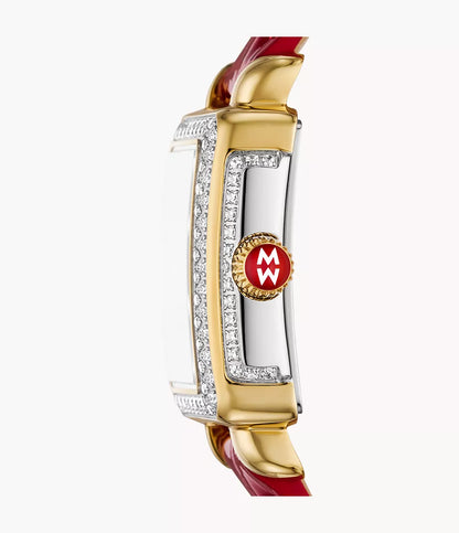 Michele Deco Madison Mini Two Tone - 24 MM - Stainless Steel, 18k Gold Plated - Diamond Bezel - Red Roman Diamond Dial - MWW06D000170
