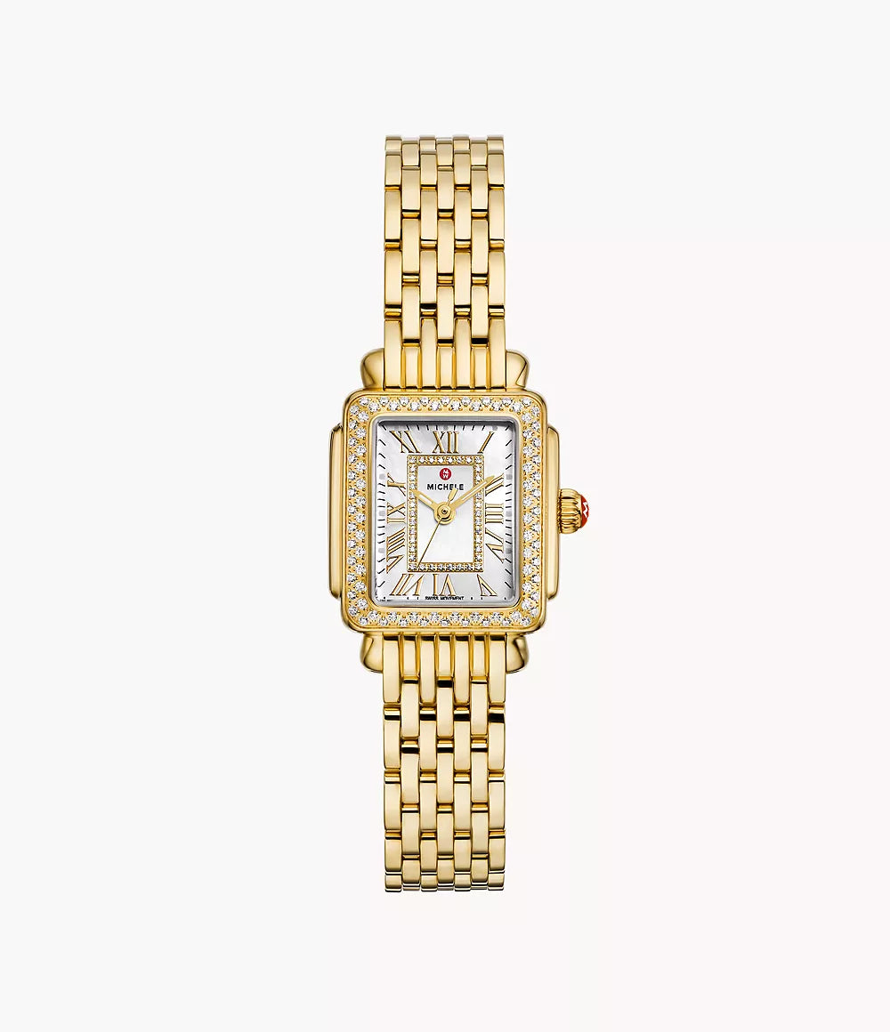 Michele Deco Madison Mini - 24 MM - Stainless Steel, 18k Gold Plated - Diamond Bezel - Silver Roman Diamond Dial - MWW06D000173