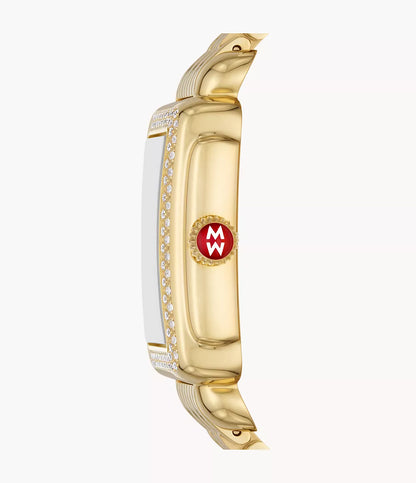 Michele Deco Madison Mid - 31 MM - Stainless Steel, 18k Gold Plated - Diamond Bezel - White Silver Diamond Dial - MWW06G000003