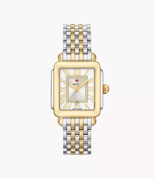 Michele Deco Madison Mid Two-Tone - 31 MM - Stainless Steel, 18k Gold Plated - Diamond Bezel - Silver Roman Diamond Dial - MWW06G000013