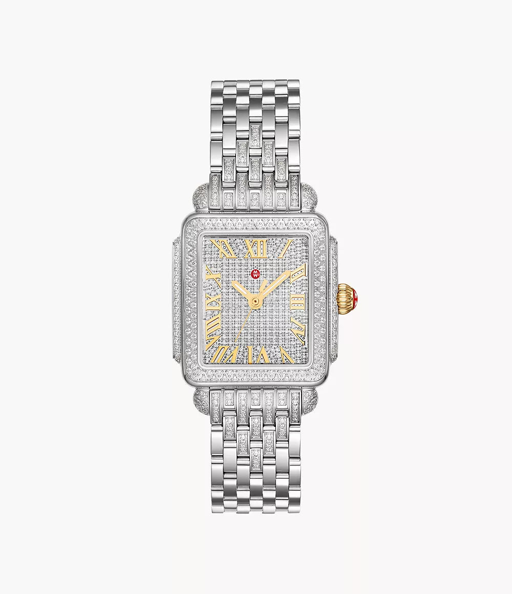 Michele Deco Madison Mid - 31 MM - Stainless Steel, 18k Gold Plated - Diamond Bezel - Roman Pave Dial - MWW06G000041