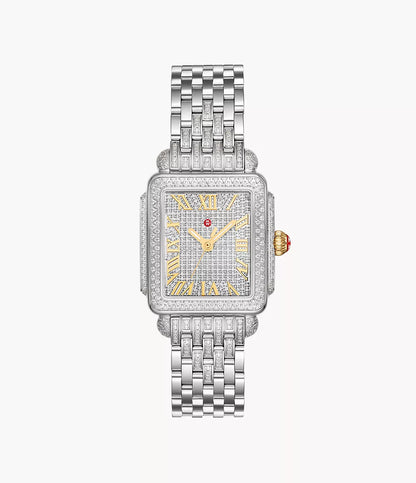 Michele Deco Madison Mid - 31 MM - Stainless Steel, 18k Gold Plated - Diamond Bezel - Roman Pave Dial - MWW06G000041