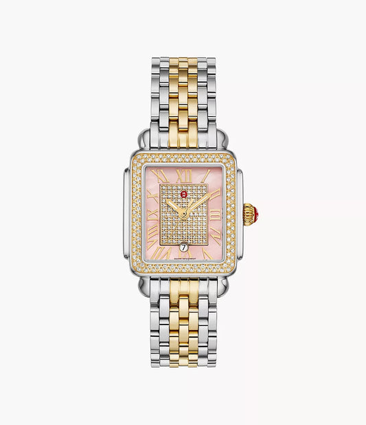 Michele Deco Madison Mid Two-Tone - 31 MM - Stainless Steel, 18k Gold Plated - Diamond Bezel - Pink Diamond Dial - MWW06G000047