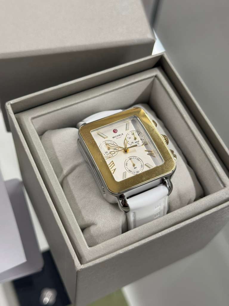 Michele Deco Sport Chronograph - 36 MM - Stainless Steel, 18k Gold Plated - Silver Dial - MWW06K000069