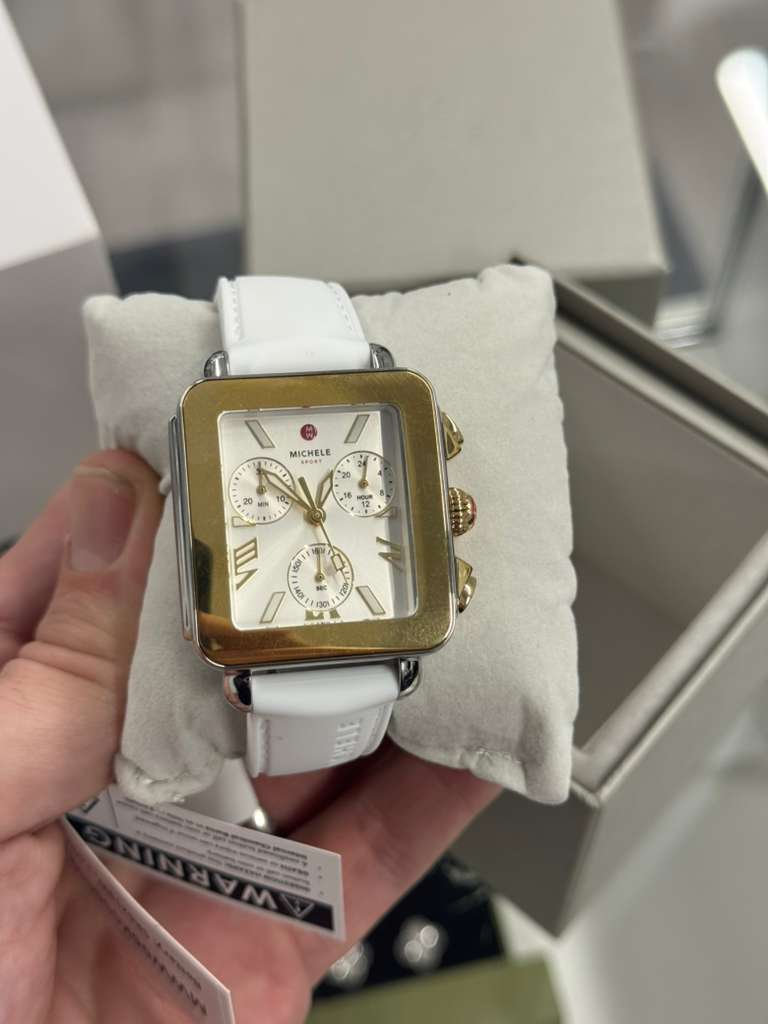 Michele Deco Sport Chronograph - 36 MM - Stainless Steel, 18k Gold Plated - Silver Dial - MWW06K000069