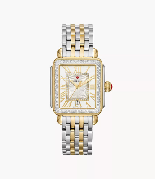 Michele Deco Madison Two Tone - 33 MM - Stainless Steel, 18k Gold Plated - Diamond Bezel - Silver Roman Diamond Dial - MWW06T000144