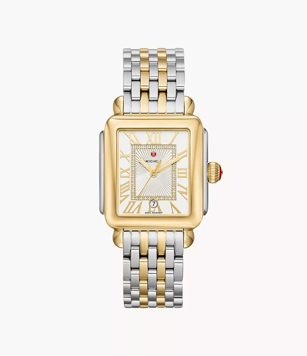 Michele Deco Madison Two Tone - 33 MM - Stainless Steel, 18k Gold Plated  - Silver Roman Diamond Dial - MWW06T000147