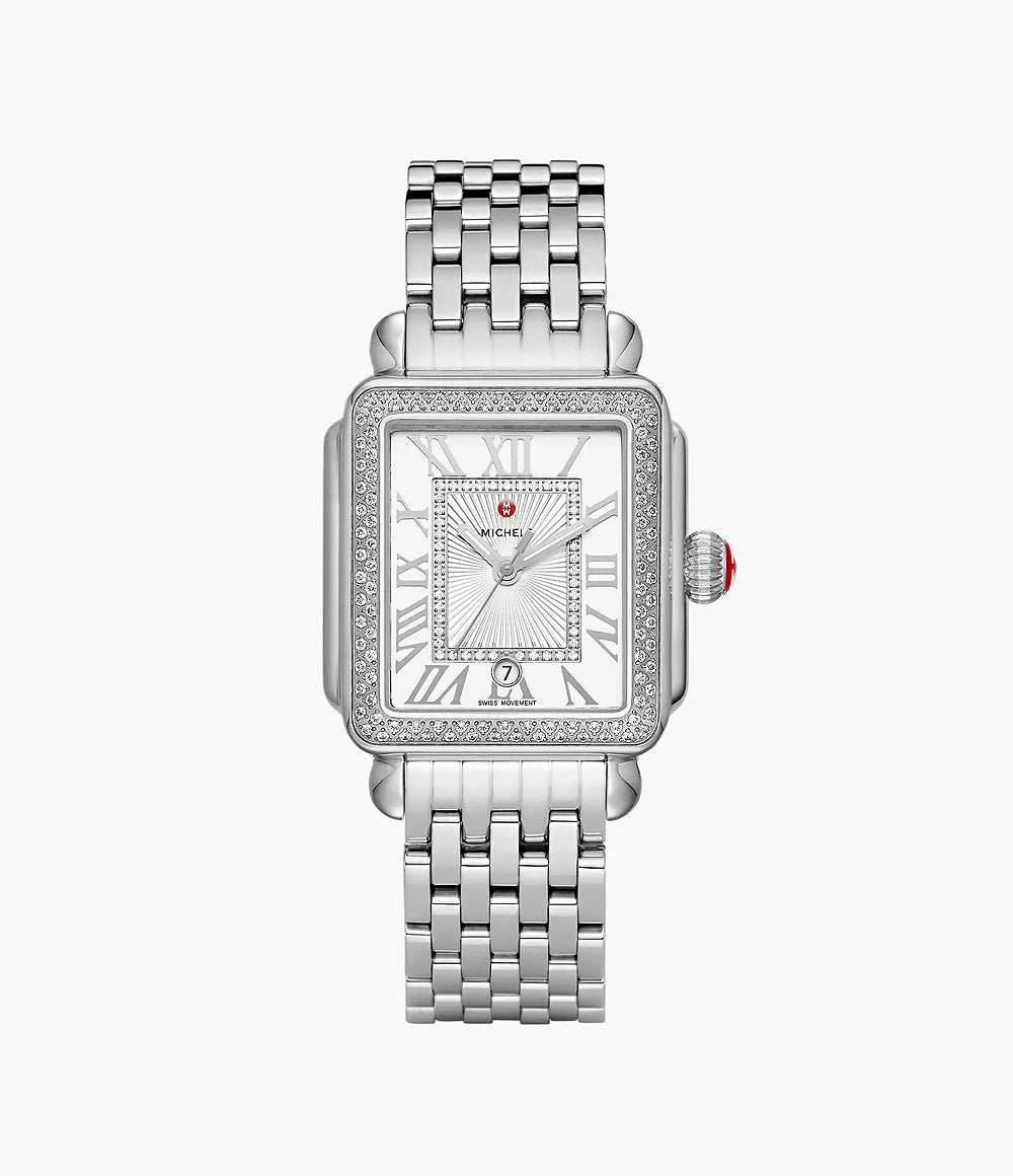 Michele Deco Madison - 35 MM - Stainless Steel - Diamond Bezel - Silver Roman Diamond Dial - MWW06T000163