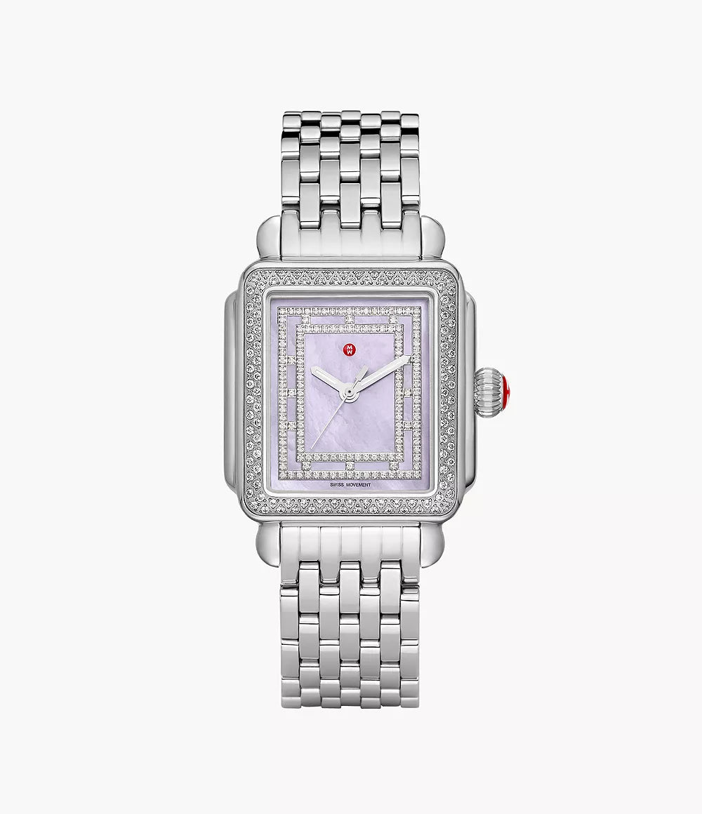 Michele Deco Madison - 33 MM - Stainless Steel - Diamond Bezel - Purple Roman Diamond Dial - MWW06T000247