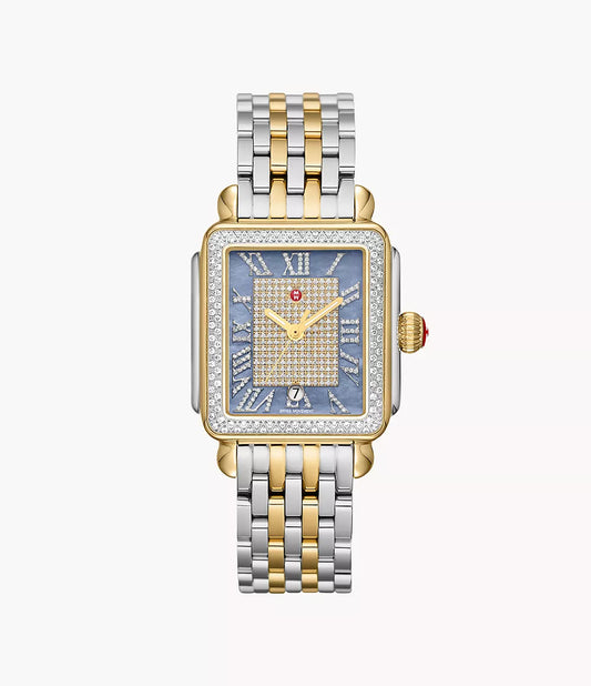 Michele Deco Madison Two Tone - 35 MM - Stainless Steel, 18k Gold Plated - Diamond Bezel - Blue Roman Diamond Dial - MWW06T000271