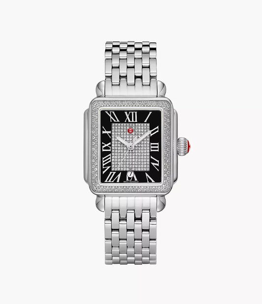 Michele Deco Madison - 35 MM - Stainless Steel - Diamond Bezel - Black Roman Diamond Dial - MWW06T000274