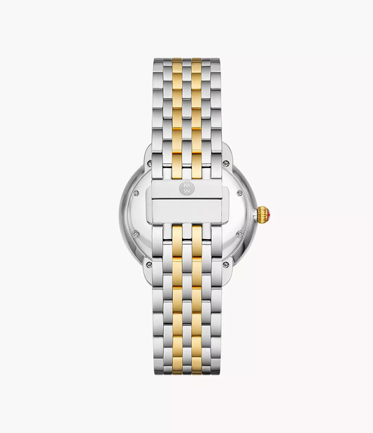 Michele Serein Mid Two Tone - 36 MM - Stainless Steel, 18k Gold Plated - Diamond Bezel - Silver Roman Diamond Dial - MWW21B000138