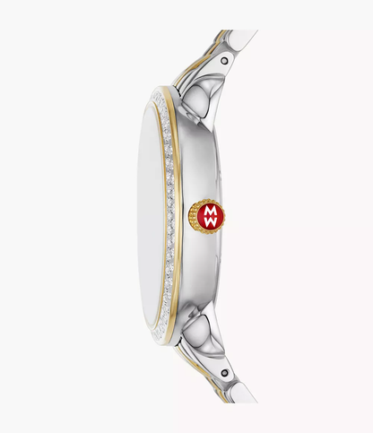 Michele Serein Mid Two Tone - 36 MM - Stainless Steel, 18k Gold Plated - Diamond Bezel - Silver Roman Diamond Dial - MWW21B000138