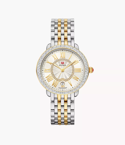 Michele Serein Mid Two Tone - 36 MM - Stainless Steel, 18k Gold Plated - Diamond Bezel - Silver Roman Diamond Dial - MWW21B000138