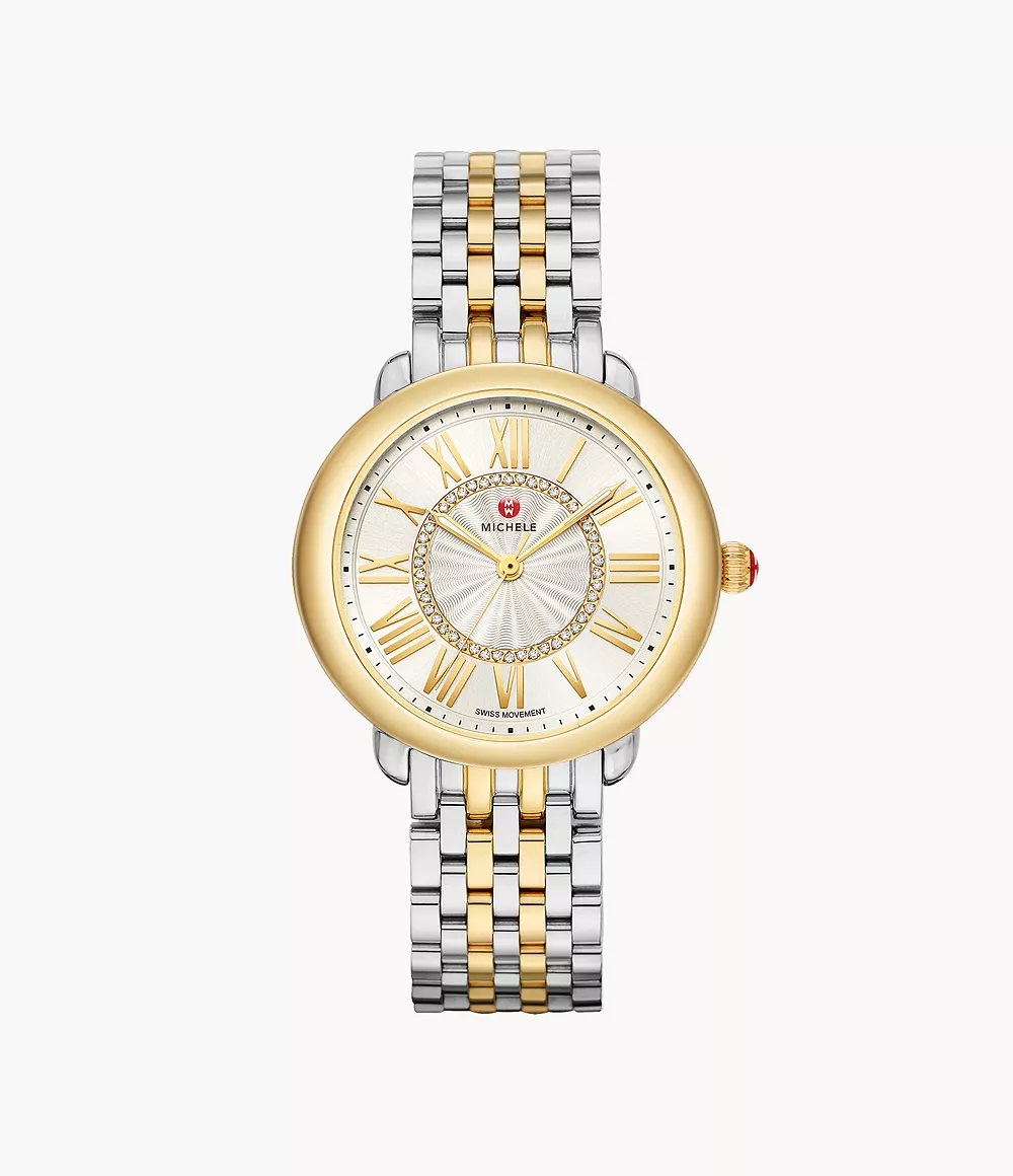 Michele Serein Mid Two Tone - 36 MM - Stainless Steel, 18k Gold Plated - Silver Roman Diamond Dial - MWW21B000148