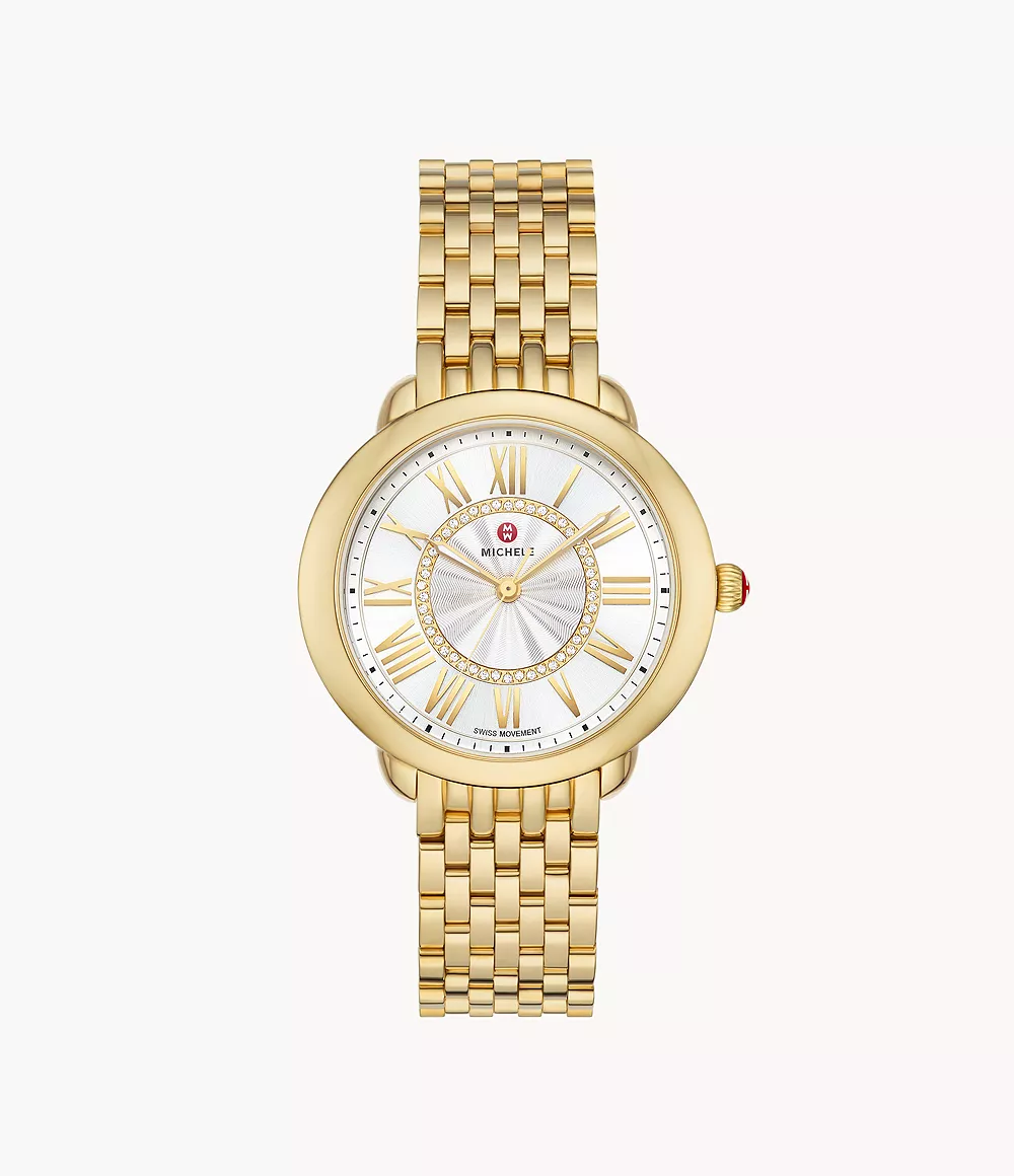 Michele Serein Mid - 36 MM - Stainless Steel, 18k Gold Plated - Silver Roman Diamond Dial - MWW21B000160