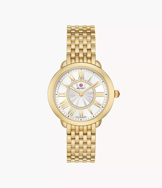 Michele Serein Mid - 36 MM - Stainless Steel, 18k Gold Plated - Silver Roman Diamond Dial - MWW21B000160