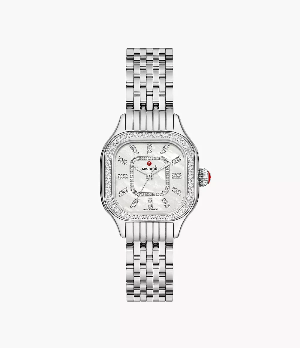 Michele Meggie - 29 MM - Stainless Steel - Diamond Bezel - White Diamond Dial - MWW33B000001