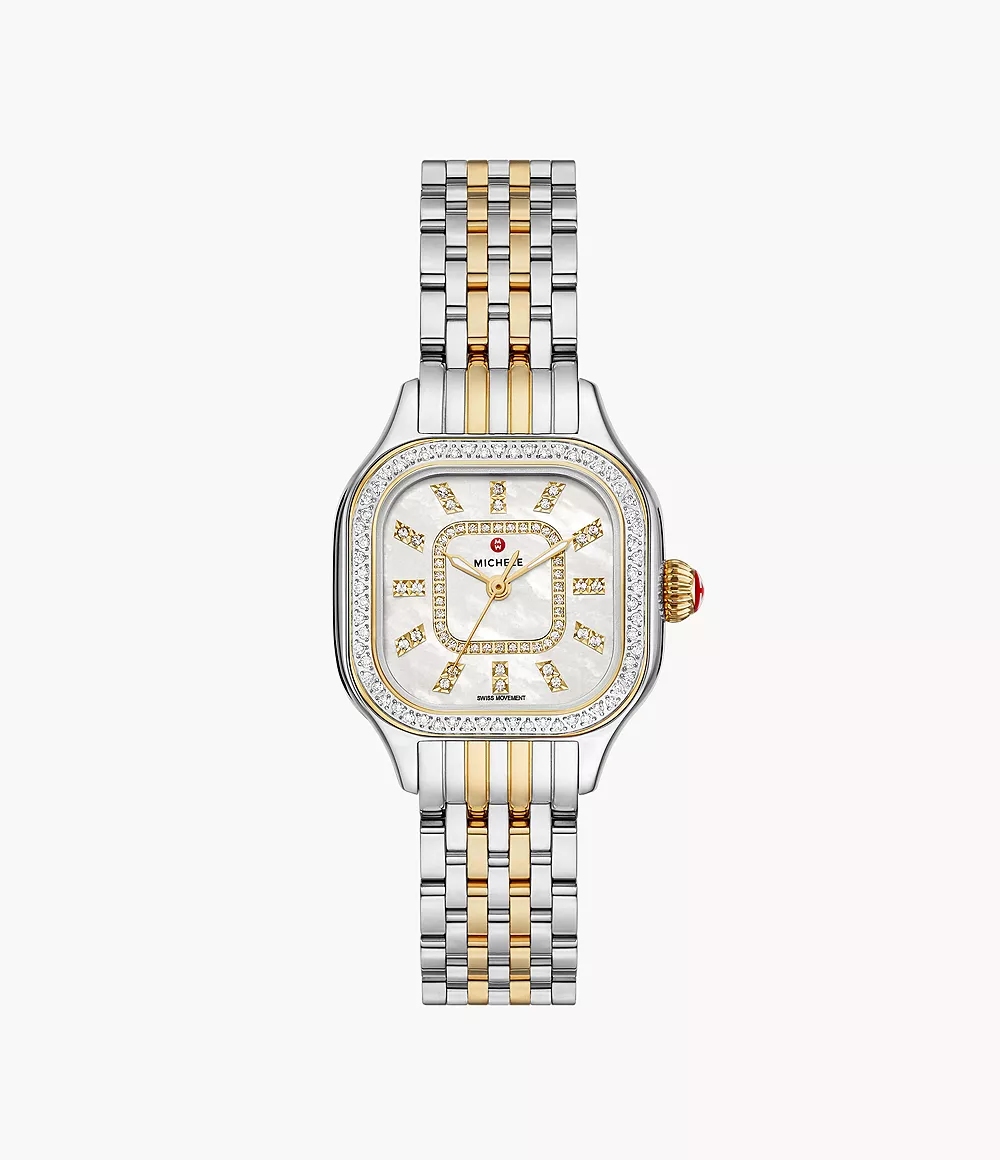 Michele Meggie Two Tone - 29 MM - Stainless Steel - Diamond Bezel - Mother of Pearl Diamond Dial - MWW33B000002