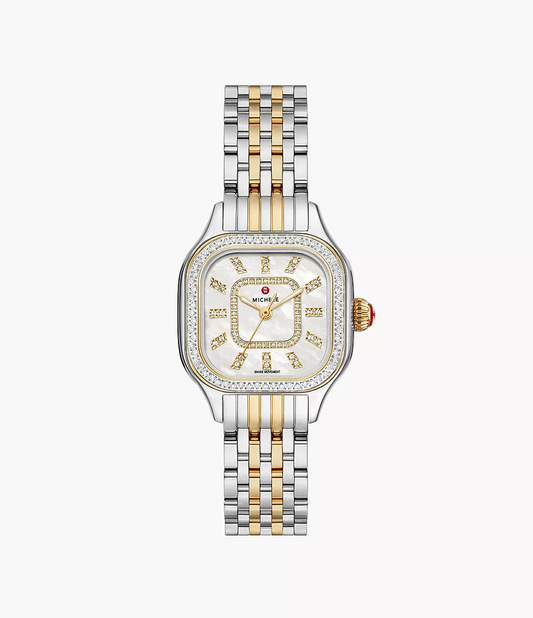 Michele Meggie Two Tone - 29 MM - Stainless Steel - Diamond Bezel - Mother of Pearl Diamond Dial - MWW33B000002