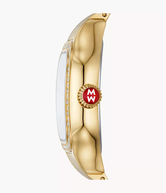 Michele Meggie - 29 MM - Stainless Steel, 18k Yellow Gold Plated - Diamond Bezel - Mother of Pearl Diamond Dial - MWW33B000003