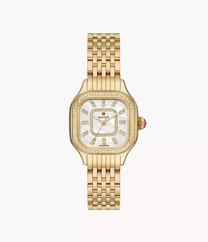 Michele Meggie - 29 MM - Stainless Steel, 18k Yellow Gold Plated - Diamond Bezel - Mother of Pearl Diamond Dial - MWW33B000003