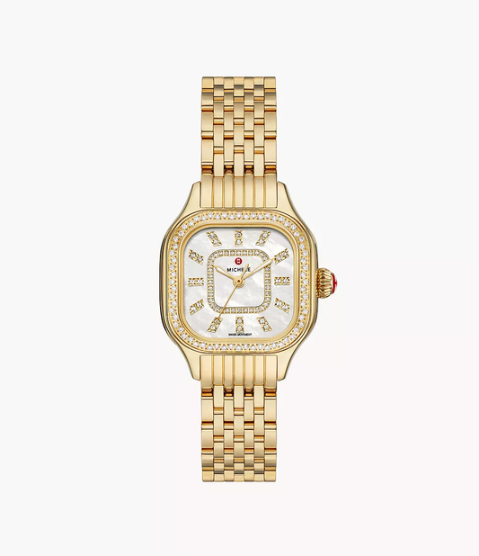 Michele Meggie - 29 MM - Stainless Steel, 18k Yellow Gold Plated - Diamond Bezel - Mother of Pearl Diamond Dial - MWW33B000003