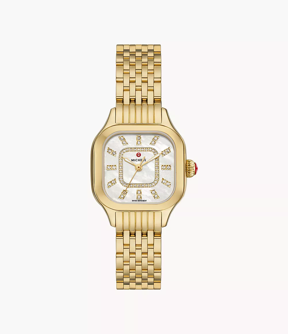 Michele Meggie - 29 MM - Stainless Steel, 18k Yellow Gold Plated - Mother of Pearl Diamond Dial - MWW33B000010