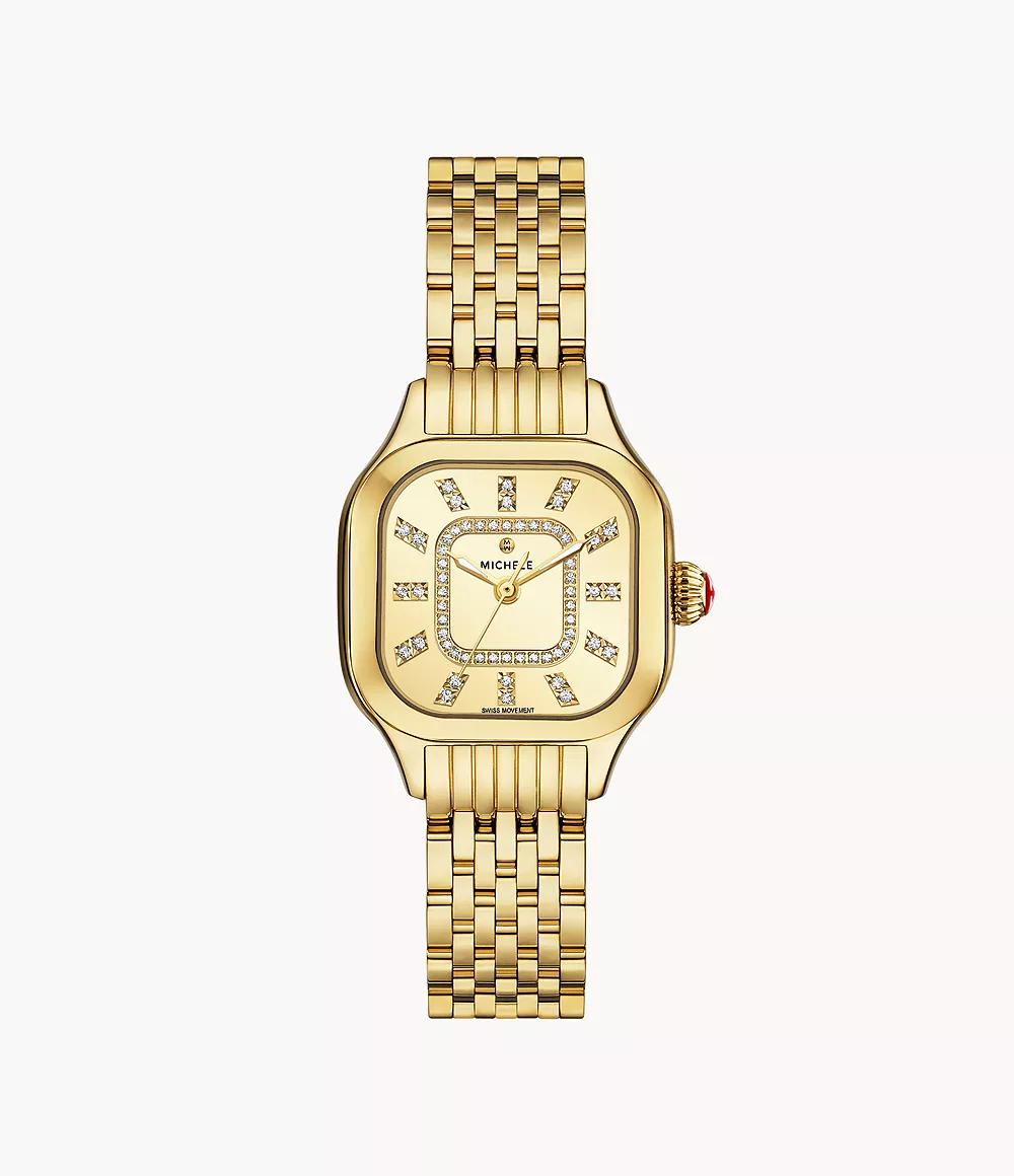 Michele Meggie - 29 MM - Stainless Steel, 18k Gold Plated - Champagne Diamond Dial - MWW33B000013