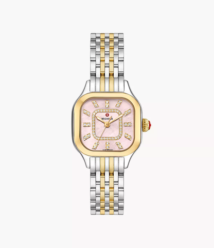 Michele Meggie Two Tone - 29 MM - Stainless Steel, 18k Gold Plated - Pink Mother of Pearl Diamond Dial - MWW33B000014
