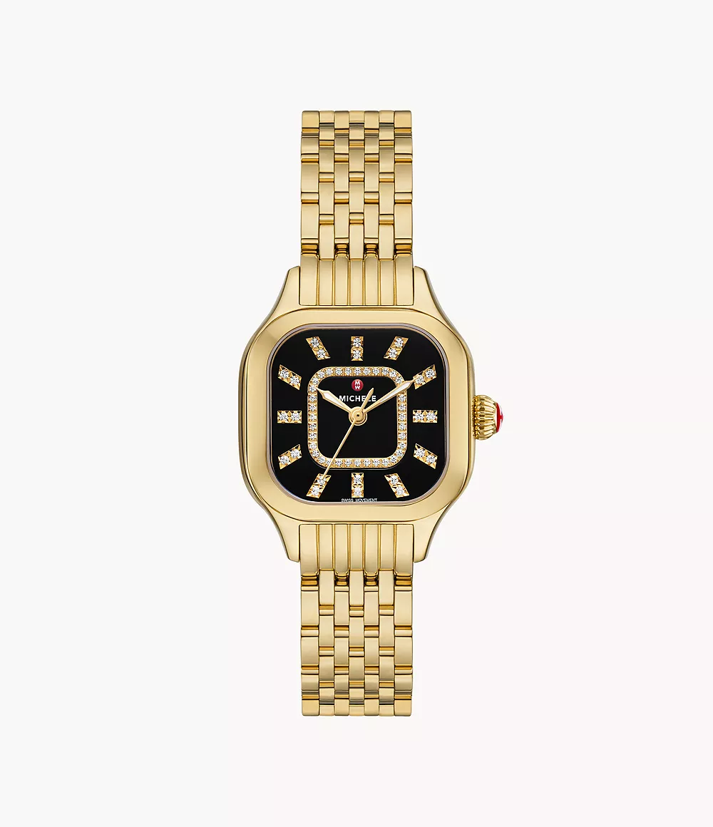 Michele Meggie - 29 MM - Stainless Steel, 18k Yellow Gold Plated - Black Diamond Dial - MWW33B000016