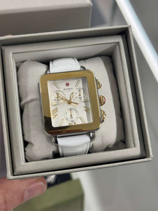 Michele Deco Sport Chronograph - 36 MM - Stainless Steel, 18k Gold Plated - Silver Dial - MWW06K000069