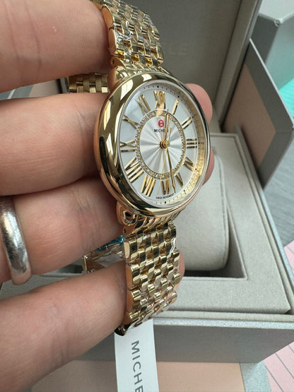 Michele Serein Mid - 36 MM - Stainless Steel, 18k Gold Plated - Silver Roman Diamond Dial - MWW21B000160