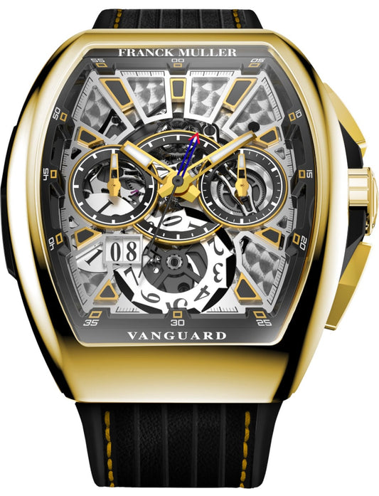 Franck Muller Vanguard Grand Date Chronograph - 44 MM - 18k Yellow Gold - Perlage Dial - V 45 CC GD SQT RCG 1000 COLORADO (NR)