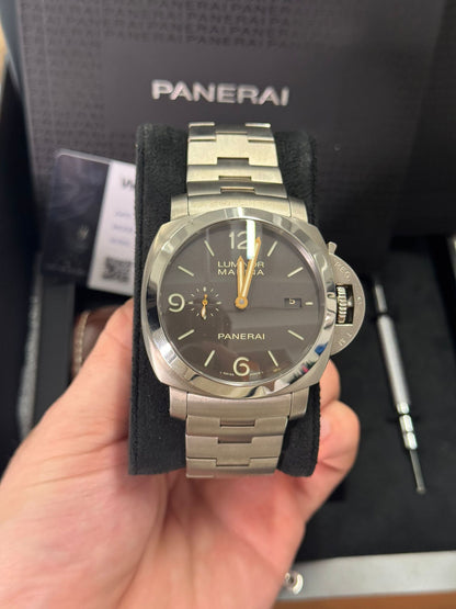 Panerai Luminor 1950 Marina Titanium 44 MM - Stainless Steel Bracelet - Brown Dial - PAM00352
