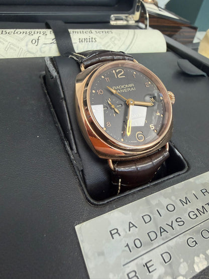 Panerai Radiomir 10 Days GMT Rose Gold - Limited Edition - 45 MM - Brown Alligator Strap - Brown Dial - PAM00497